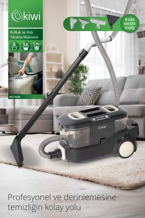 Kcc-4325W Siyah Pencere Temizleme Aparatlı Koltuk Halı Yıkama ve Leke Çıkarma Makinesi