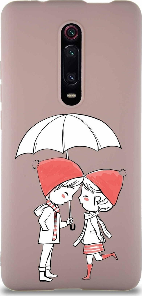 Xiaomi Mi 9T Pro Soft Premier Kapak Aşk Tasarımlı Silikon Kılıf - Pudra