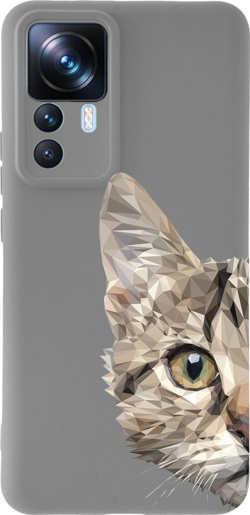 Xiaomi Mi 12T Pro Uyumlu Lansman Kılıf Catface Tasarımlı Içi Kadife Kapak-Gri
