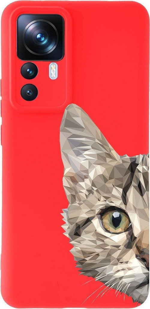 Xiaomi Mi 12T Pro Uyumlu Lansman Kılıf Catface Tasarımlı Içi Kadife Kapak-Kırmızı