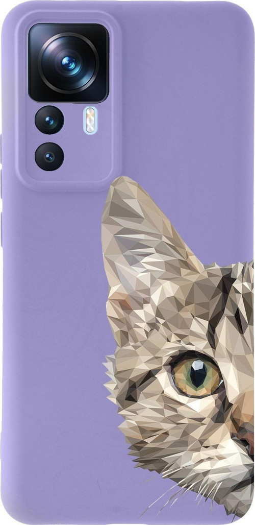 Xiaomi Mi 12T Pro Uyumlu Lansman Kılıf Catface Tasarımlı Içi Kadife Kapak-Lila