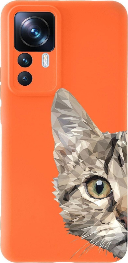 Xiaomi Mi 12T Pro Uyumlu Lansman Kılıf Catface Tasarımlı Içi Kadife Kapak-Turuncu