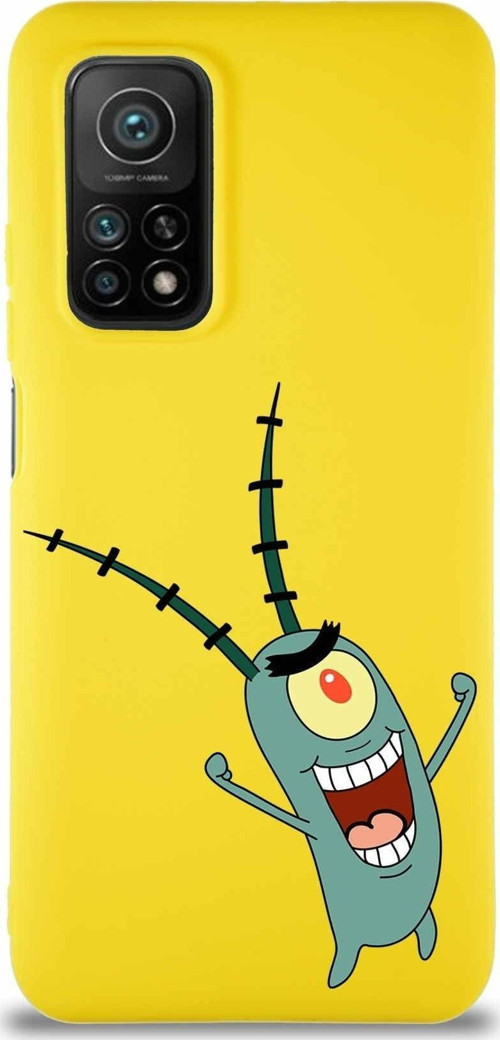 Xiaomi Mi 10T Soft Premier Kapak Plankton Tasarımlı Silikon Kılıf - Sarı