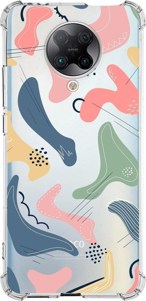 Xiaomi Poco F2 Pro Köşe Korumalı Antişok Kapak Abstract Tasarımlı Şeffaf Silikon Kılıf