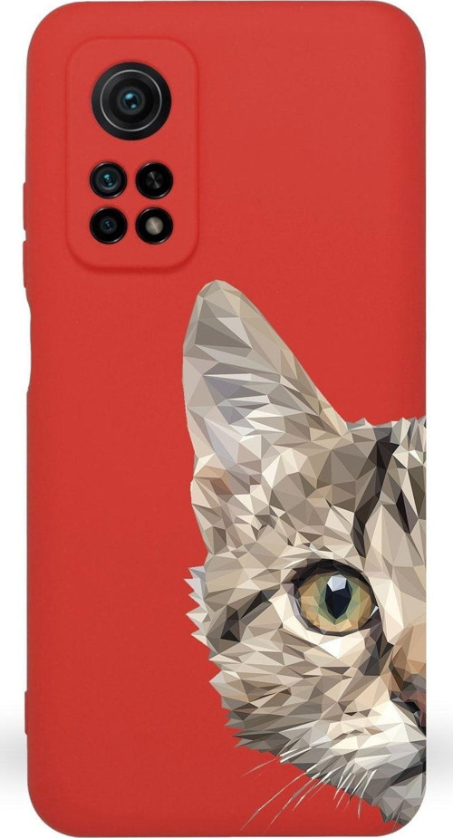 Xiaomi Mi 10T Uyumlu Lansman Kılıf Catface Tasarımlı Içi Kadife Kapak-Kırmızı