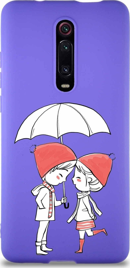 Xiaomi Mi 9T Soft Premier Kapak Aşk Tasarımlı Silikon Kılıf - Mor