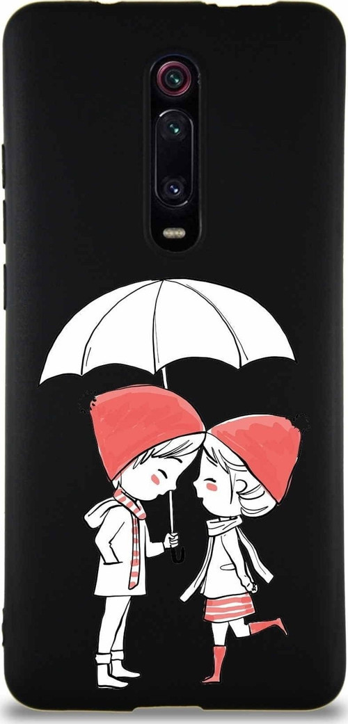 Xiaomi Mi 9T Soft Premier Kapak Aşk Tasarımlı Silikon Kılıf - Siyah