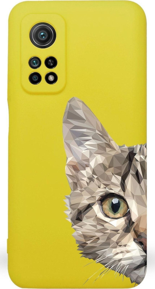 Xiaomi Mi 10T Uyumlu Lansman Kılıf Catface Tasarımlı Içi Kadife Kapak-Sarı