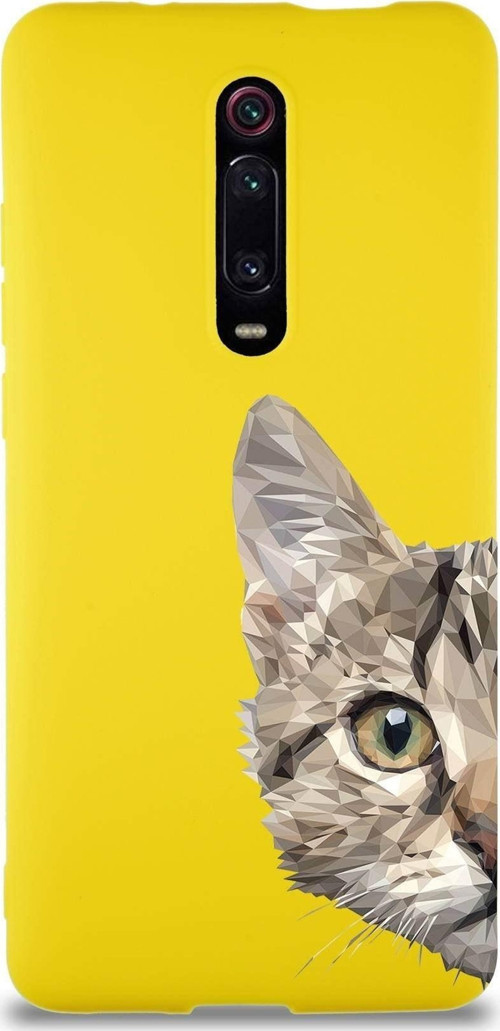 Xiaomi Redmi K20 Pro Soft Premier Kapak Catface Tasarımlı Silikon Kılıf - Sarı