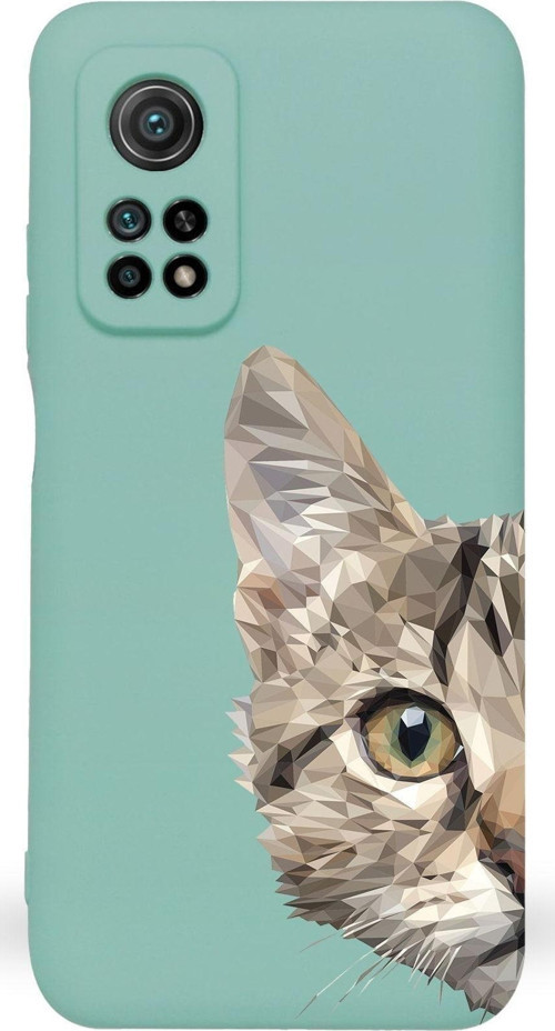 Xiaomi Mi 10T Uyumlu Lansman Kılıf Catface Tasarımlı Içi Kadife Kapak-Turkuaz