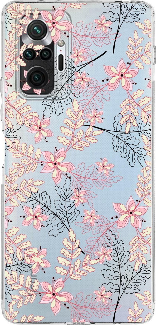 Xiaomi Redmi Note 10 Pro 4G Kamera Korumalı Kapak Floral Kırmızı Tasarımlı Şeffaf Kılıf