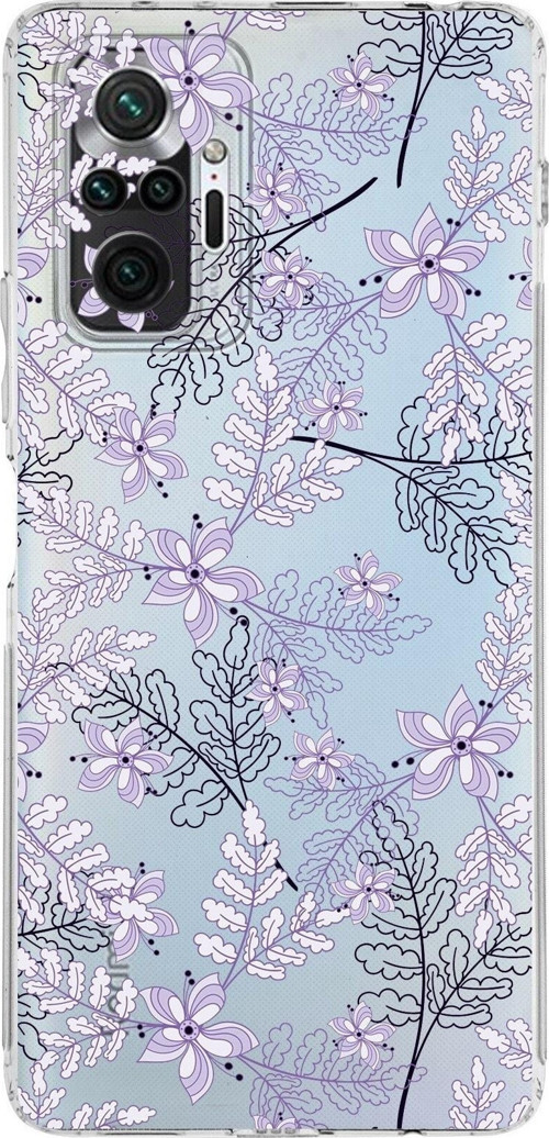 Xiaomi Redmi Note 10 Pro 4G Kamera Korumalı Kapak Floral Lila Tasarımlı Şeffaf Kılıf