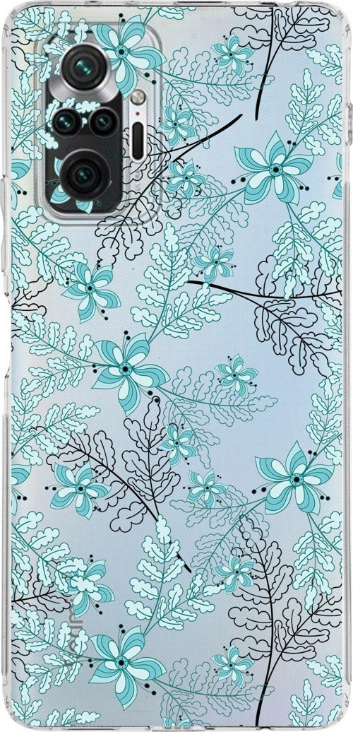 Xiaomi Redmi Note 10 Pro 4G Kamera Korumalı Kapak Floral Su Yeşili Tasarımlı Şeffaf Kılıf