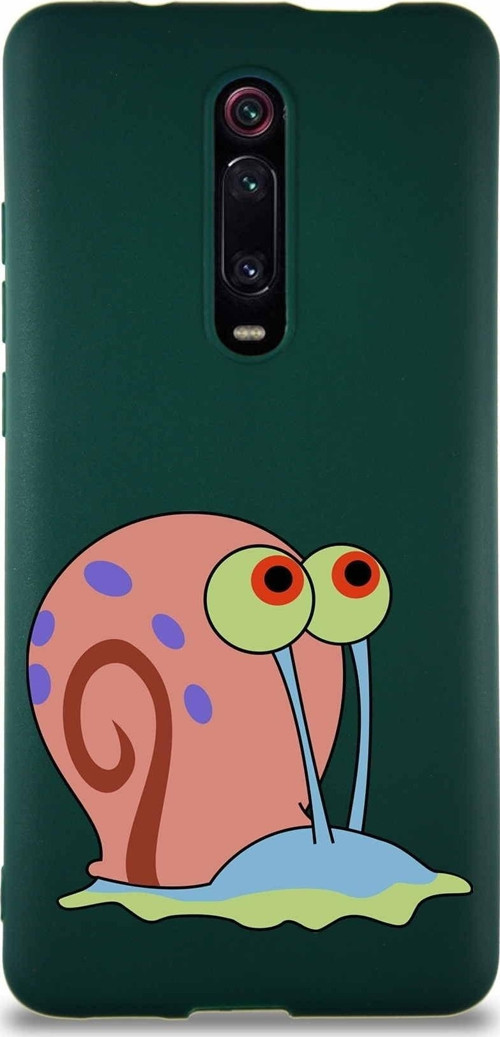 Xiaomi Mi 9T Soft Premier Kapak Salyangoz Gary Tasarımlı Silikon Kılıf - Yeşil