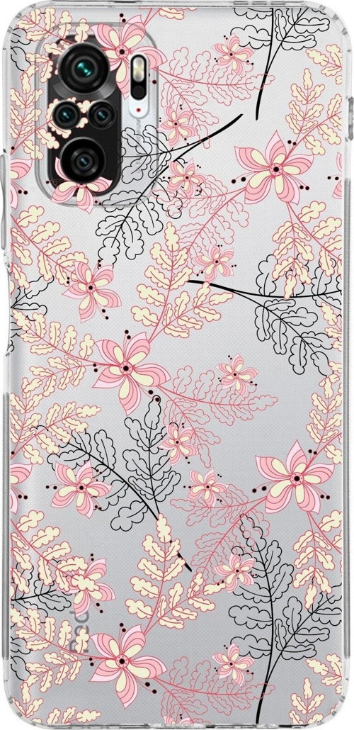 Xiaomi Redmi Note 10S Kamera Korumalı Kapak Floral Kırmızı Tasarımlı Şeffaf Kılıf