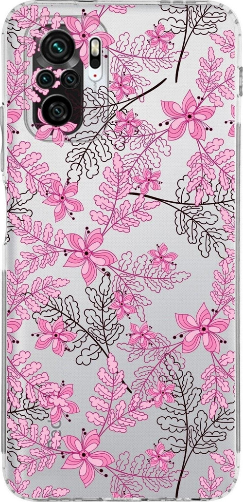 Xiaomi Redmi Note 10S Kamera Korumalı Kapak Floral Pembe Tasarımlı Şeffaf Kılıf