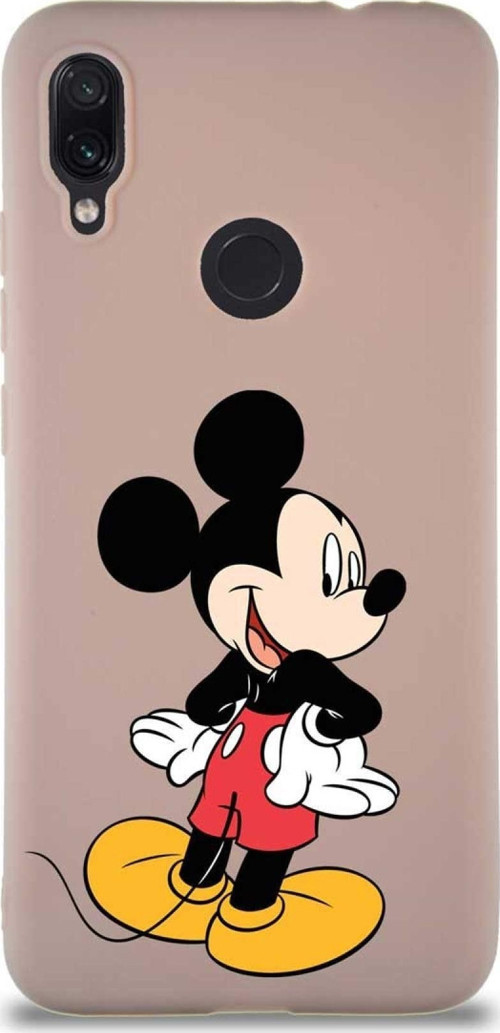 Xiaomi Redmi Note 7 Pro Soft Premier Kapak Mickey Mouse-D Tasarımlı Silikon Kılıf - Pudra