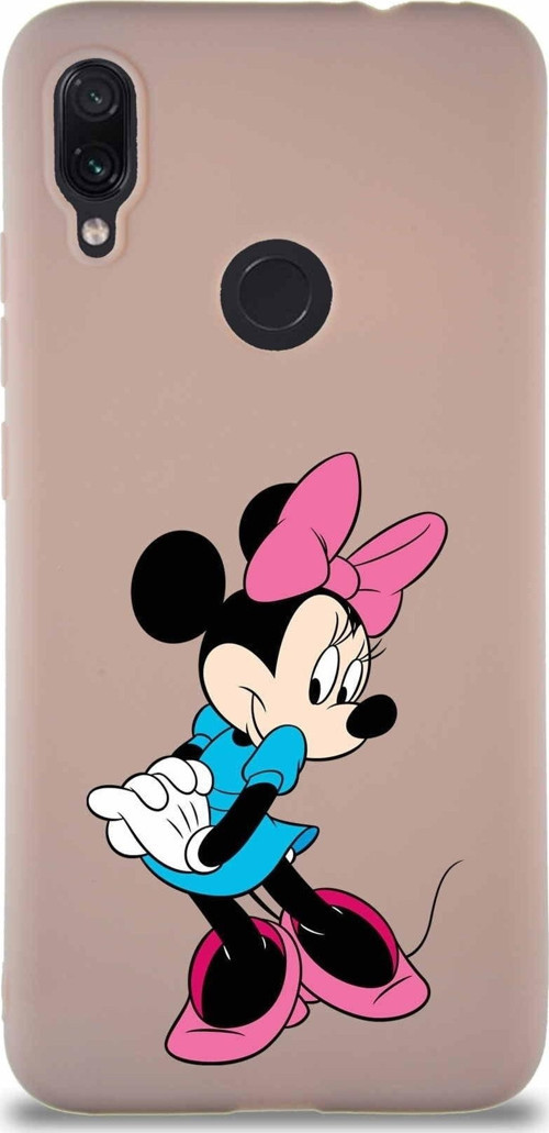 Xiaomi Redmi Note 7 Pro Soft Premier Kapak Minnie Mouse-F Tasarımlı Silikon Kılıf - Pudra