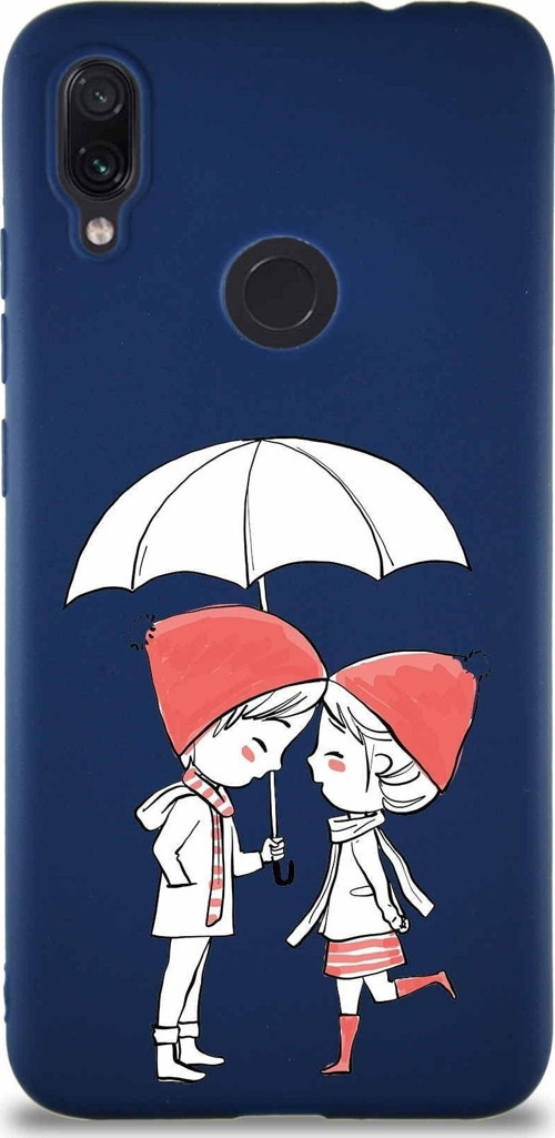 Xiaomi Redmi Note 7 Soft Premier Kapak Aşk Tasarımlı Silikon Kılıf - Lacivert