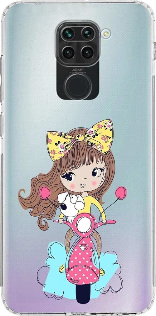 Xiaomi Redmi Note 9 Kamera Korumalı Kapak Vespagirl Tasarımlı Şeffaf Kılıf