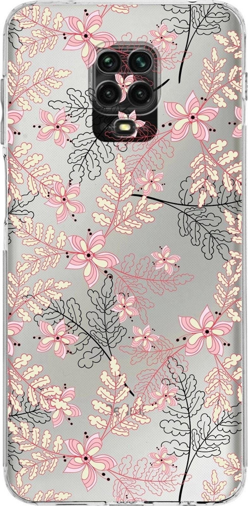 Xiaomi Redmi Note 9 Pro Kamera Korumalı Kapak Floral Kırmızı Tasarımlı Şeffaf Kılıf