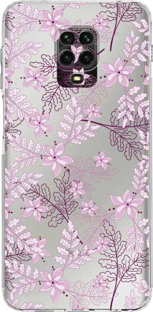 Xiaomi Redmi Note 9 Pro Kamera Korumalı Kapak Floral Pudra Tasarımlı Şeffaf Kılıf