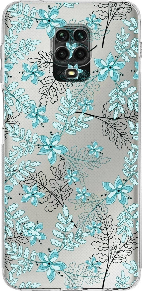Xiaomi Redmi Note 9 Pro Kamera Korumalı Kapak Floral Su Yeşili Tasarımlı Şeffaf Kılıf