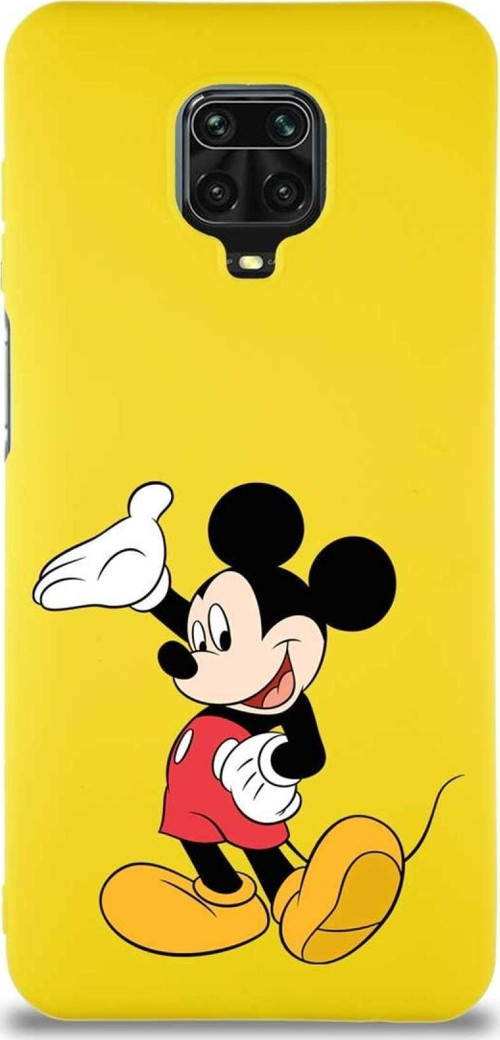 Xiaomi Redmi Note 9S Soft Premier Kapak Mickey Mouse-C Tasarımlı Silikon Kılıf - Sarı