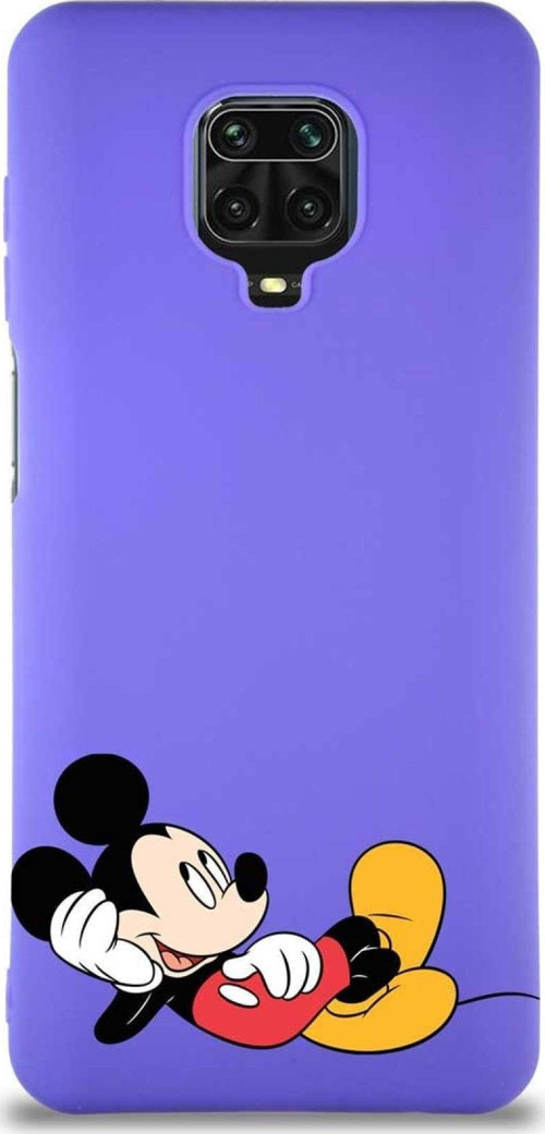 Xiaomi Redmi Note 9S Soft Premier Kapak Mickey Mouse-F Tasarımlı Silikon Kılıf - Mor