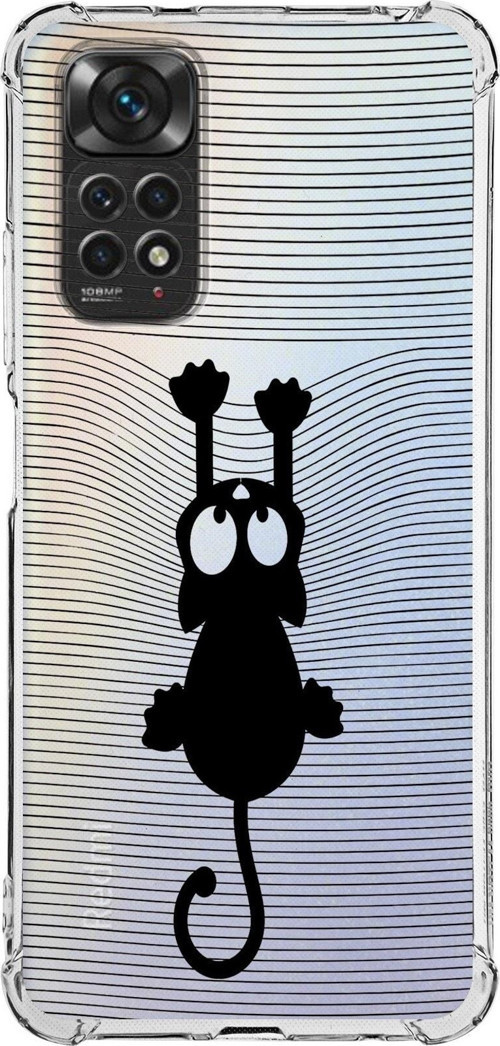 Xiaomi Redmi Note 11S Kamera Korumalı Antishock Kapak Çizgi Kedi Tasarımlı Şeffaf Kılıf