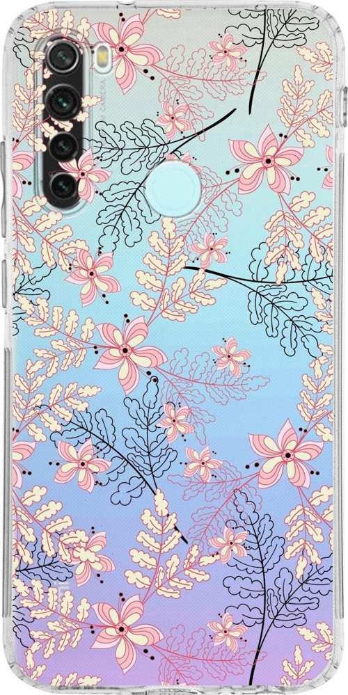 Xiaomi Redmi Note 8 Kamera Korumalı Kapak Floral Kırmızı Tasarımlı Şeffaf Kılıf