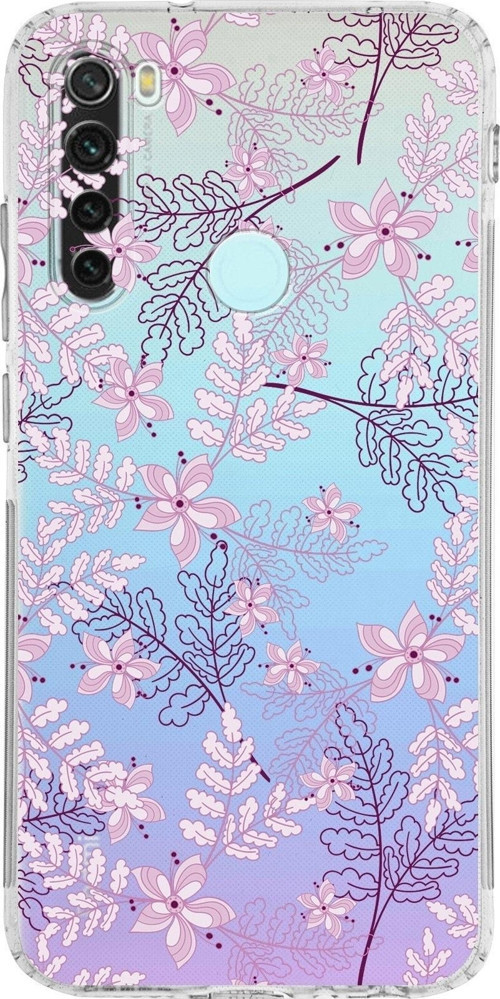 Xiaomi Redmi Note 8 Kamera Korumalı Kapak Floral Pudra Tasarımlı Şeffaf Kılıf