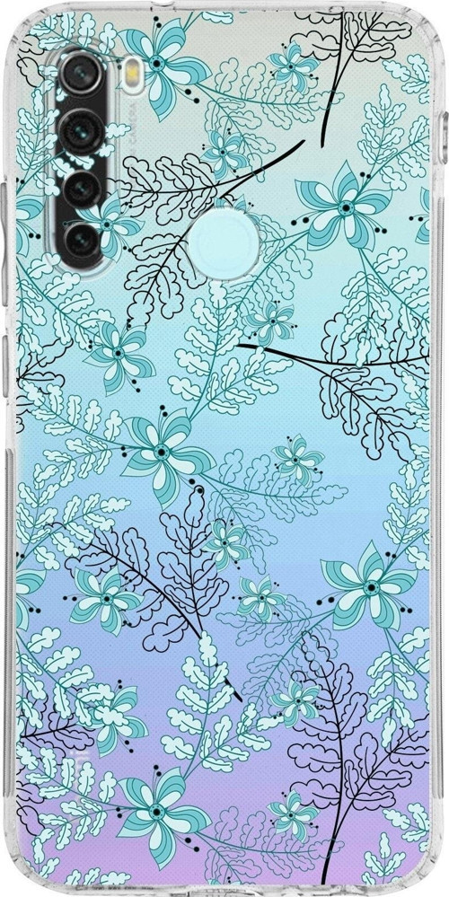 Xiaomi Redmi Note 8 Kamera Korumalı Kapak Floral Su Yeşili Tasarımlı Şeffaf Kılıf