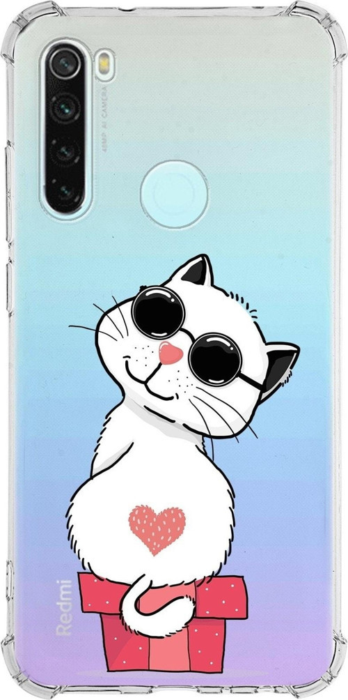 Xiaomi Redmi Note 8 Köşe Korumalı Antişok Kapak Coolcat Tasarımlı Şeffaf Silikon Kılıf
