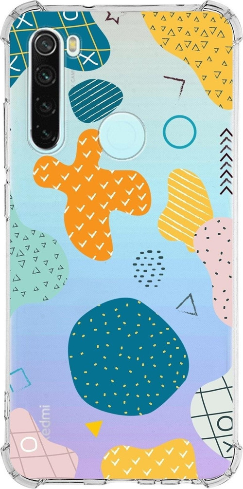 Xiaomi Redmi Note 8 Köşe Korumalı Antişok Kapak Geometrik Şekiller Tasarımlı Şeffaf Silikon Kılıf