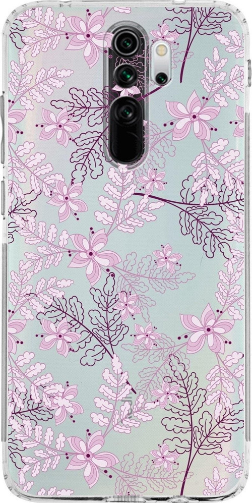 Xiaomi Redmi Note 8 Pro Kamera Korumalı Kapak Floral Pudra Tasarımlı Şeffaf Kılıf