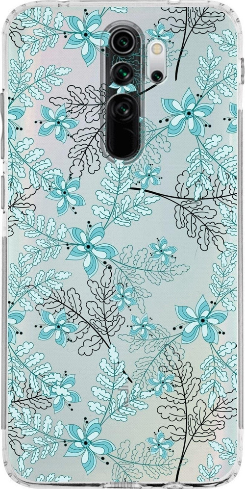 Xiaomi Redmi Note 8 Pro Kamera Korumalı Kapak Floral Su Yeşili Tasarımlı Şeffaf Kılıf