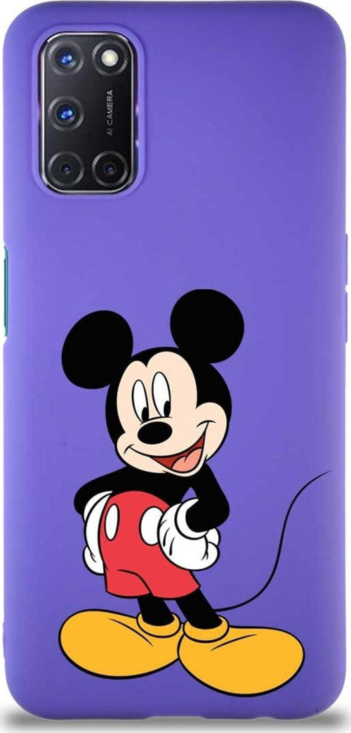 Oppo A52 Soft Premier Kapak Mickey Mouse-E Tasarımlı Silikon Kılıf - Mor