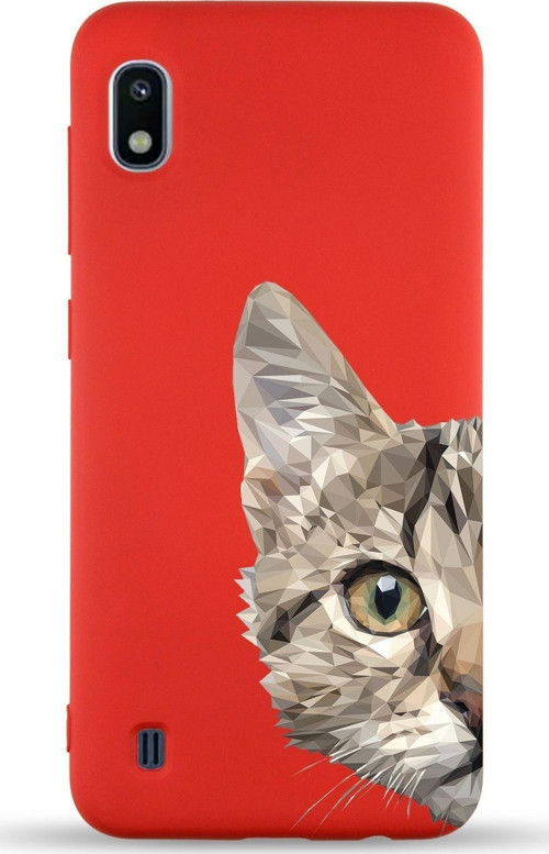Samsung Galaxy A10 Uyumlu Lansman Kılıf Catface Tasarımlı Içi Kadife Kapak-Kırmızı