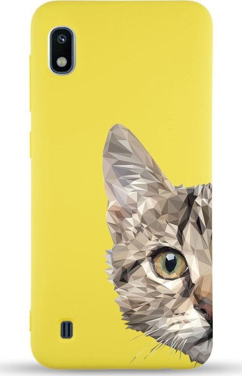 Samsung Galaxy A10 Uyumlu Lansman Kılıf Catface Tasarımlı Içi Kadife Kapak-Sarı