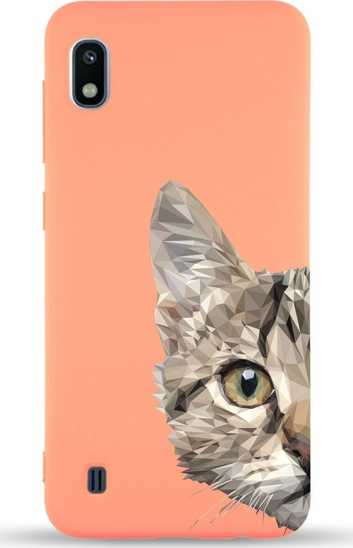 Samsung Galaxy A10 Uyumlu Lansman Kılıf Catface Tasarımlı Içi Kadife Kapak-Turuncu