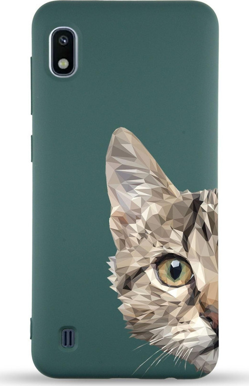 Samsung Galaxy A10 Uyumlu Lansman Kılıf Catface Tasarımlı Içi Kadife Kapak-Yeşil