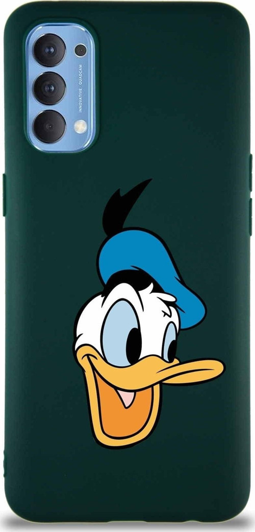 Oppo Reno 4 Soft Premier Kapak Donald Duck-A Tasarımlı Silikon Kılıf - Yeşil