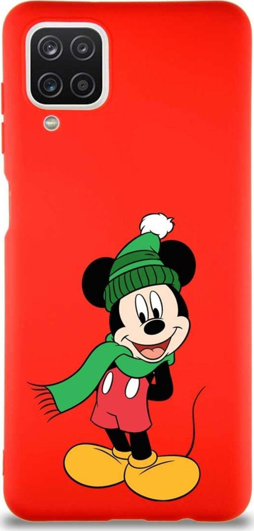 Samsung Galaxy A12 Soft Premier Kapak Mickey Mouse-G Tasarımlı Silikon Kılıf - Kırmızı