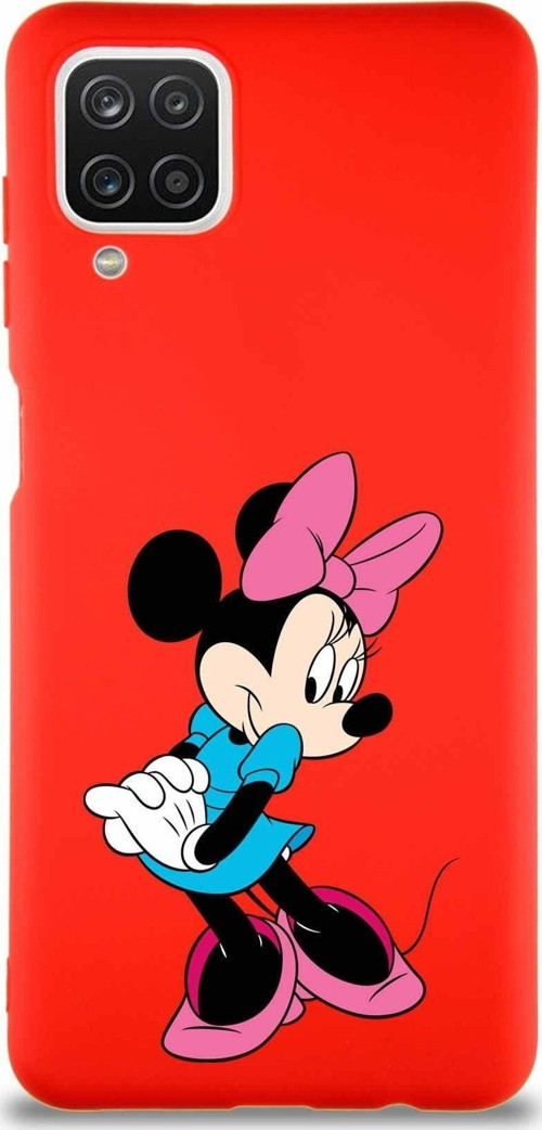 Samsung Galaxy A12 Soft Premier Kapak Minnie Mouse-F Tasarımlı Silikon Kılıf - Kırmızı