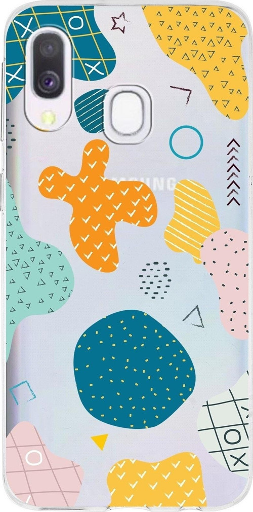 Samsung Galaxy A40 Uyumlu Kapak Geometrik Şekiller Tasarımlı Şeffaf Silikon Kılıf
