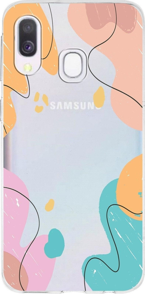 Samsung Galaxy A40 Uyumlu Kapak Karışık Renkler Tasarımlı Şeffaf Silikon Kılıf