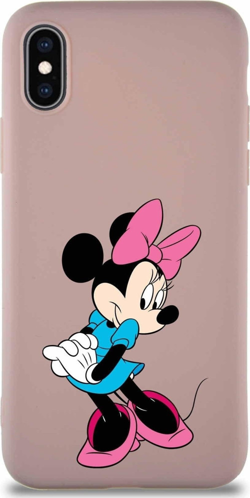 Iphone X Soft Premier Kapak Minnie Mouse-F Tasarımlı Silikon Kılıf - Pudra Uyumlu