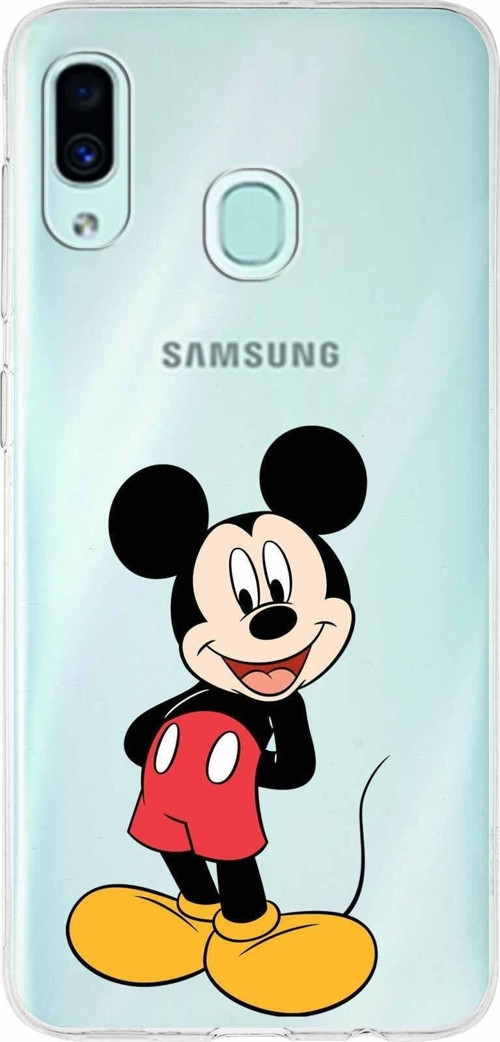 Samsung Galaxy A30 Kapak Mickey Mouse Tasarımlı Şeffaf Silikon Kılıf