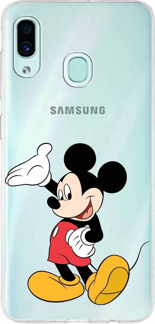 Samsung Galaxy A30 Kapak Mickey Mouse Tasarımlı Şeffaf Silikon Kılıf